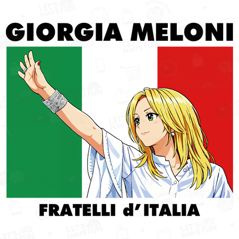 メローニ・イタリア首相・アニメ風・国旗【政治家デザイン・女性首相】