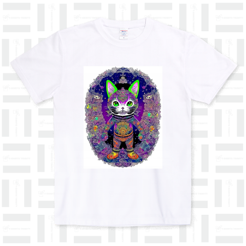 猫 宇宙 Tシャツ サイケデリック ネコ アニマル グッズ 瞑想 ヨガ ヒーリング UFO