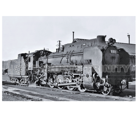 ヴィンテージ鉄道写真 No.011 蒸気機関車 D51型1号機 一戸機関区にて(白い文字)