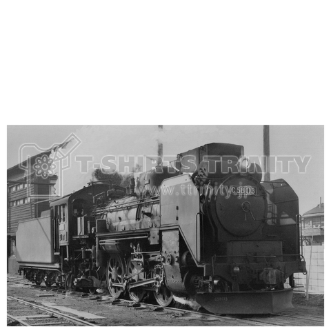 ヴィンテージ鉄道写真 No.017 蒸気機関車 C58113 昭和 43年、津山機関区にて (白いナンバー)