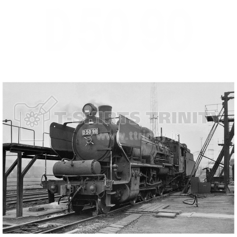 ヴィンテージ鉄道写真 No.018 蒸気機関車 D5090 国鉄 直方駅にて (ナンバー/白い文字)