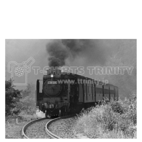 ヴィンテージ鉄道写真 No.012 客車を引くC58281 芸備線にて (JNRロゴ入り)