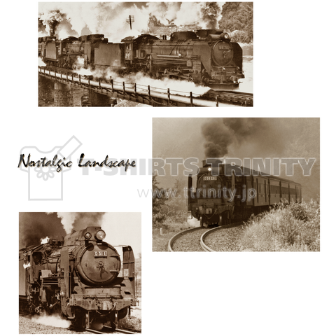 ヴィンテージ鉄道写真 蒸気機関車フォト 3 セピア Nostalgicロゴ デザインtシャツ通販 Tシャツトリニティ