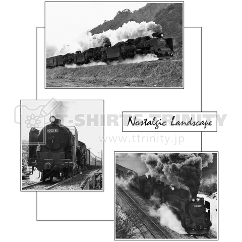 ヴィンテージ鉄道写真 蒸気機関車フォト×3 その2 (黒いNostalgicロゴ)