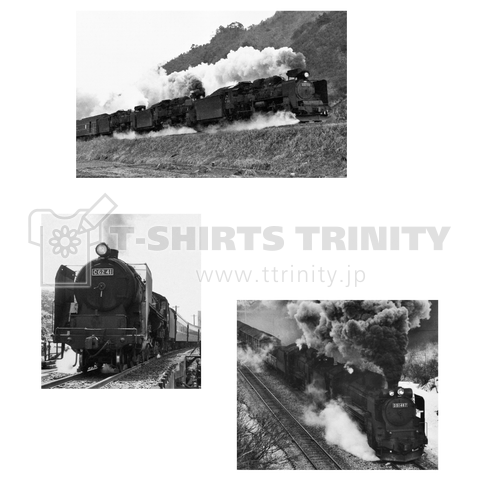 ヴィンテージ鉄道写真 蒸気機関車フォト×3 その2 (白いNostalgicロゴ)