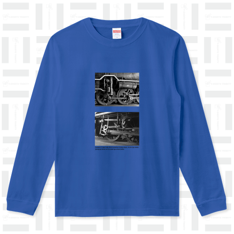 鉄道写真コレクション No.029 蒸気機関車の動輪2種 比較 SL写真 (写真小さめバージョン) リブ付きロングTシャツ(5.6オンス)