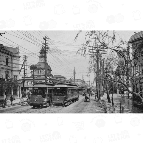 ヴィンテージ鉄道写真 No.016 東京 銀座を走る路面電車と、服部時計店 (コインパスケース)