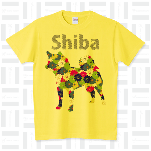 花柄柴犬シルエットTシャツ スタンダードTシャツ(5.6オンス)