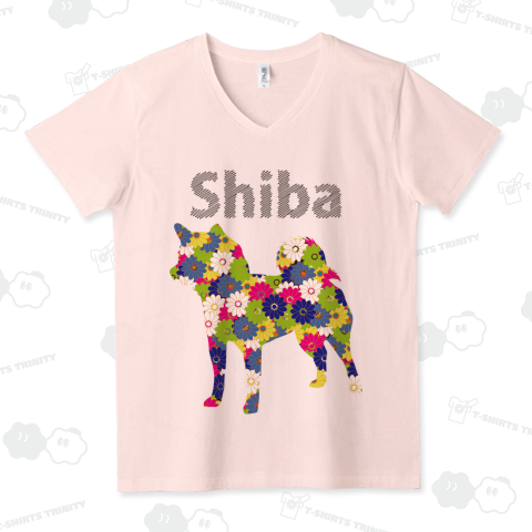 花柄柴犬シルエットTシャツ