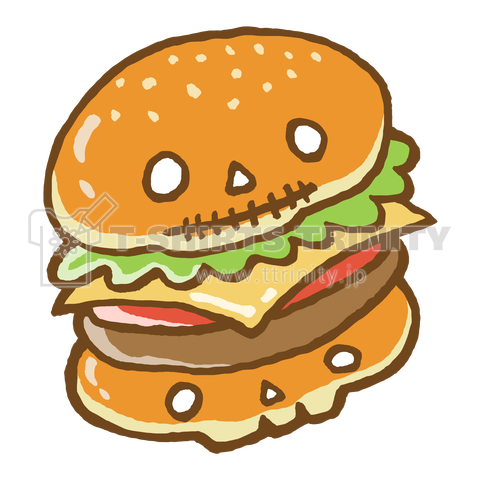 【バックプリント】ドクロ風味なハンバーガー
