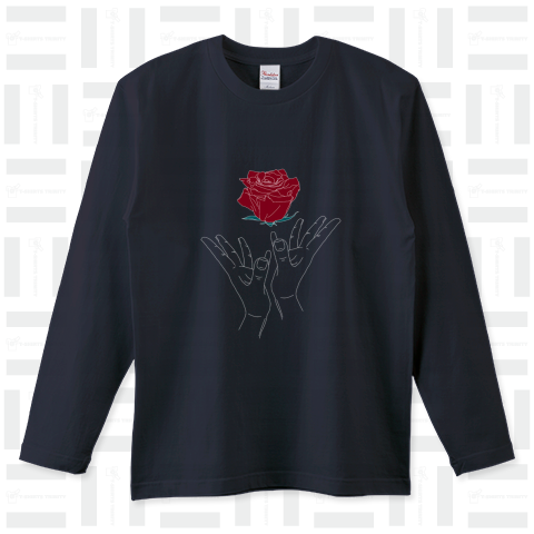 薔薇(黒) ロングTシャツ(5.6オンス)