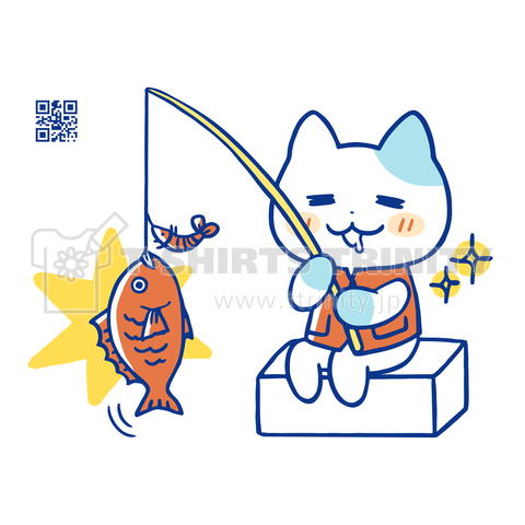 (バックプリント)海老で鯛を釣る猫