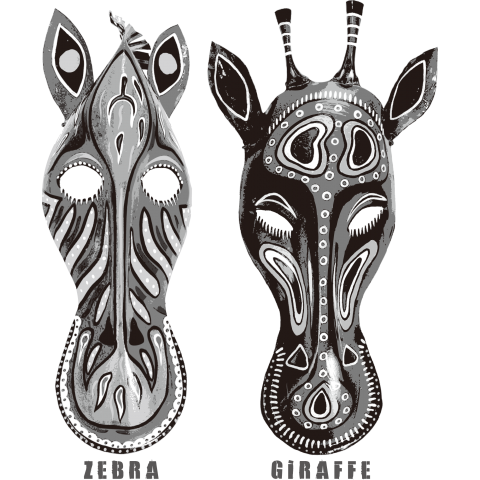 アフリカンアート★アフリカの動物仮面:design : ゼブラ&キリン白黒