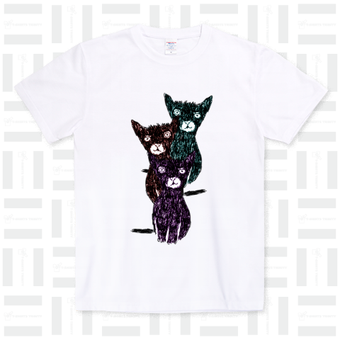 ネコのデザインTシャツ「三匹の黒猫」(Tシャツ・ロングTシャツ・スウェット・パーカー・ETC)