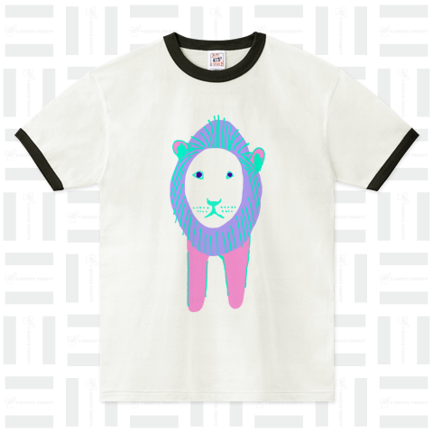 ゆめかわデザインTシャツ「ライオン」/カラフル ポップ（リンガーT