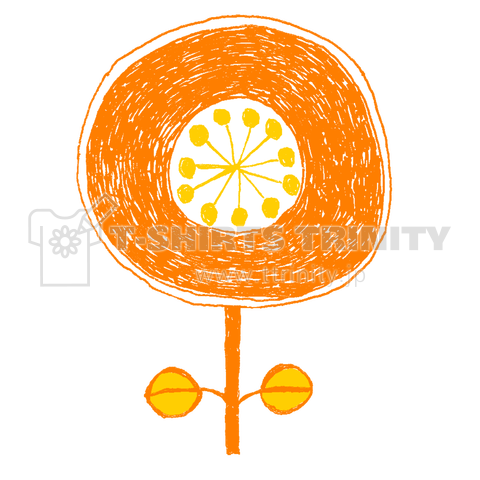 昭和レトロポップ花柄デザイン「オレンジフラワー」<おしゃれ用>*フラワーTシャツ特集に掲載されました!
