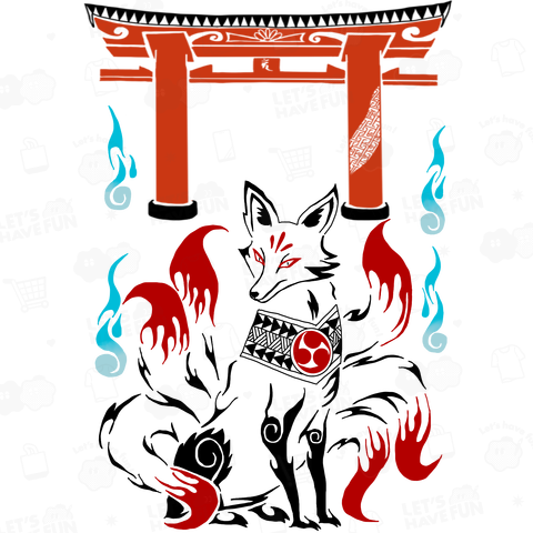 九尾の狐と鳥居(カラー)