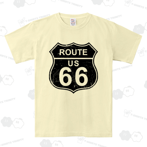 ルート66 黒 ヴィンテージ風 カスレ加工 アメカジ ピグメントTシャツ(6.2オンス)