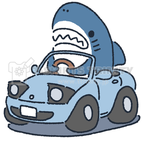 オープンカーに乗るサメ