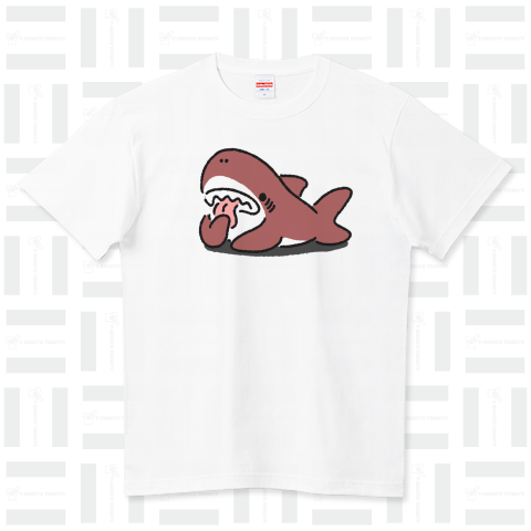 ヒレをなめるサメ ハイクオリティーTシャツ(5.6オンス)