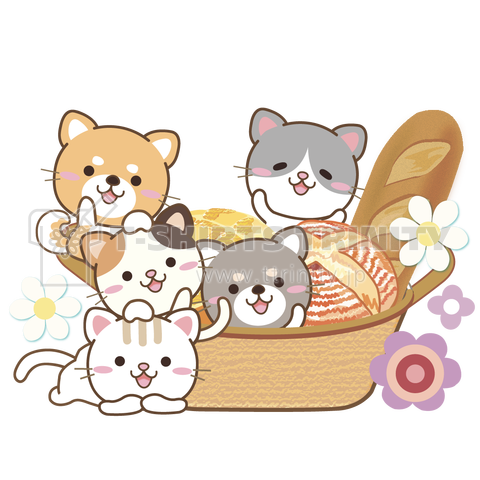 パンとバスケットと猫と柴犬