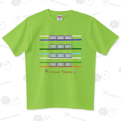 I Love Trains 横浜駅で見られるかも編(背景ライン付き) ハイグレードTシャツ(6.2オンス)