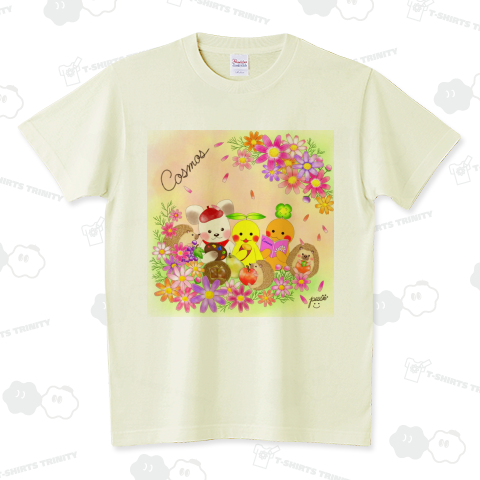 コスモス畑と秋の味覚 スタンダードTシャツ(5.6オンス)