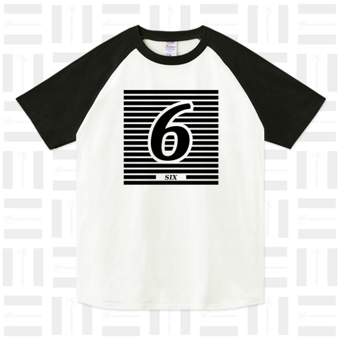 数字「6」黒・縞（ラグランTシャツ）|デザインTシャツ通販【Tシャツ