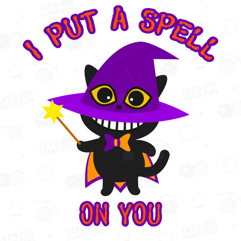 ハロウィン猫の魔法使い/「I PUT A SPELL ON YOU」英文字入りデザイン