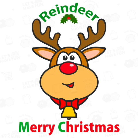 真っ赤なお鼻のトナカイさんとMerry Christmas&Reindeerの文字入りデザイン