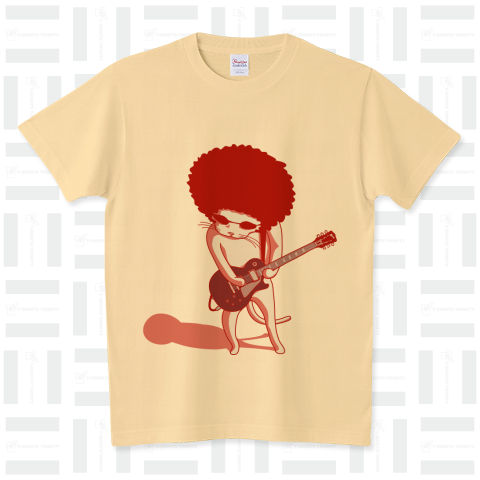 ファンキーなギター猫(赤) スタンダードTシャツ(5.6オンス)