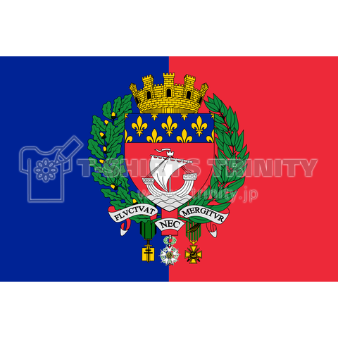フランス パリの市旗 紋章ありロゴ-Flag of Paris with coat of arms-