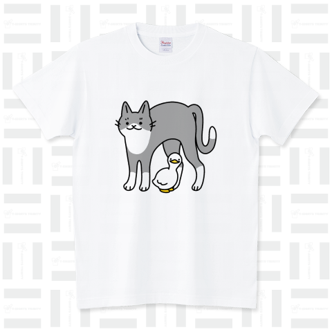 ネコとアヒル「のび」 スタンダードTシャツ(5.6オンス)