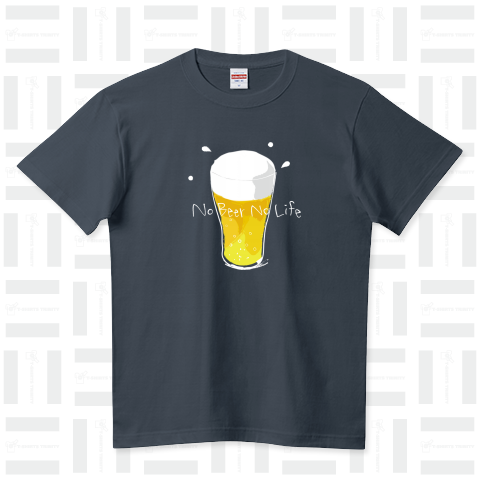 No Beer No Life グラスビール2 白線 ハイクオリティーTシャツ(5.6オンス)