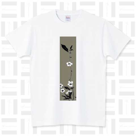白と黒 花模様(利休白茶 りきゅうしろちゃ) スタンダードTシャツ(5.6オンス)