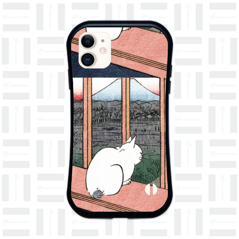 富士の見える窓辺の白猫さんⅡ( 歌川広重 浮世絵 切り抜き編集)バックプリント