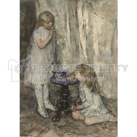 シャボン玉を吹く二人の少女、Jacob Maris、1880年頃