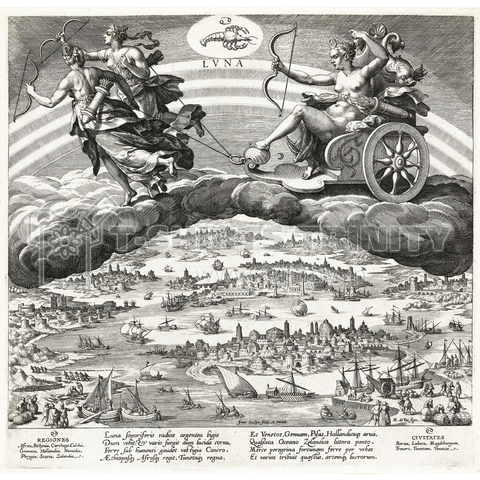 月とその世界への影響》ヨハン・サデラー(I)、マールテン・デ・ヴォス後、1585年