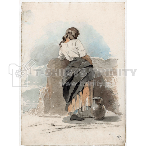 壁の近くに立つ若い女性、背後から見る、アントン・モーヴ、1848～1888年