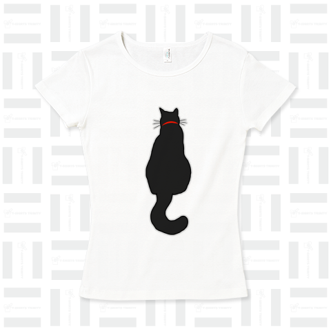 黒猫 後ろ姿 フライスTシャツ(6.2オンス)