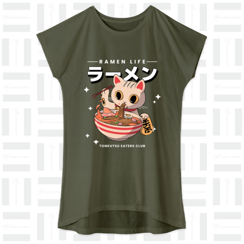 かわいいラーメンを食べる幸運の猫 - 日本のラーメン愛好家 Tシャツ