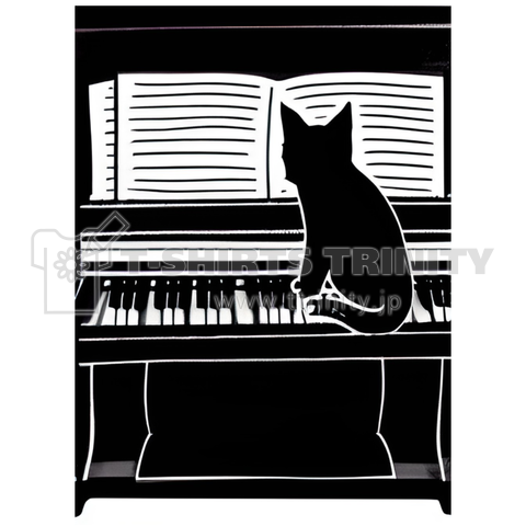 ピアノに乗る黒猫 black cat on the piano