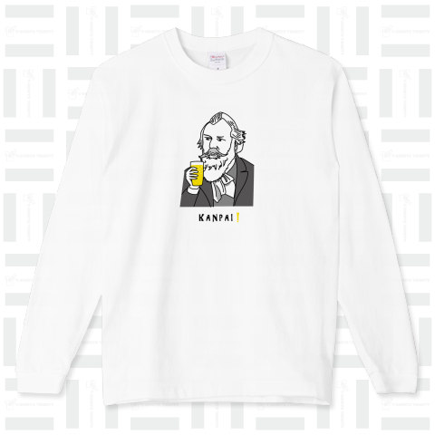偉人 × BEER(ブラームス)黒線画（ロングTシャツ）|デザインTシャツ通販