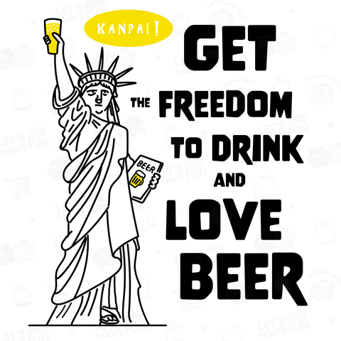 【バックプリント】彫刻 × BEER(自由の女神・ビールを飲み愛する自由をその手に)黒線画