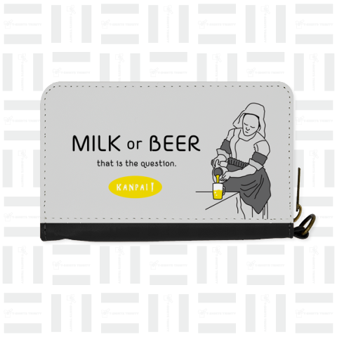 名画 × BEER(牛乳を注ぐ女・牛乳かビールか、それが問題だ。)黒線画-淡グレー