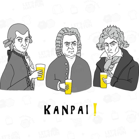 【バッグ用】偉人 × BEER(三人の音楽家)黒線画