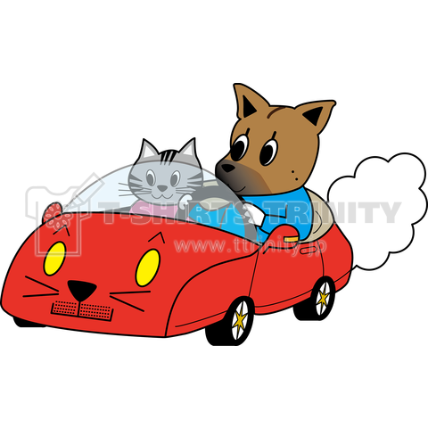 ドライブする雑種犬と猫