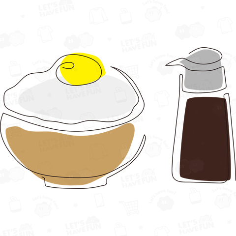 卵かけご飯と醤油差し(一筆書き)