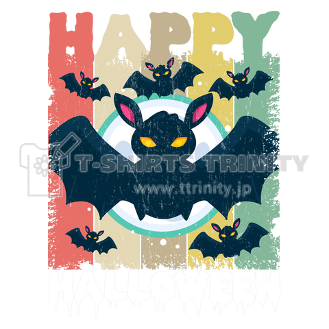 Happy Halloween Bats Retro Background