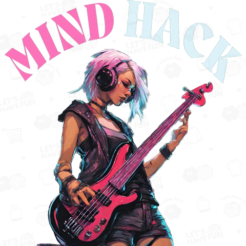 Bassを弾くサイバーパンク少女 MIND HACK ロゴ入り